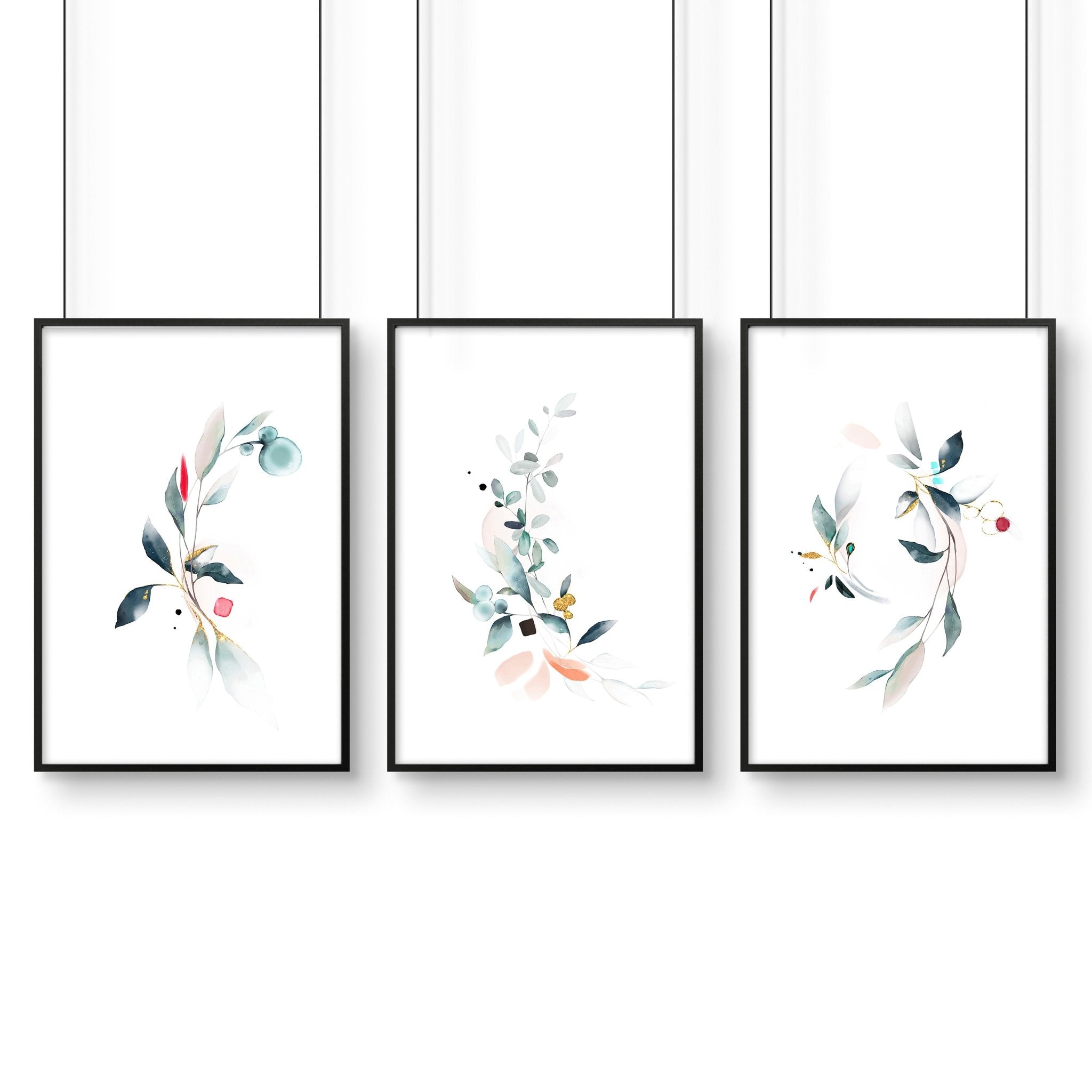 Bathroom wall decor UK | Set of 3 Botanical art prints