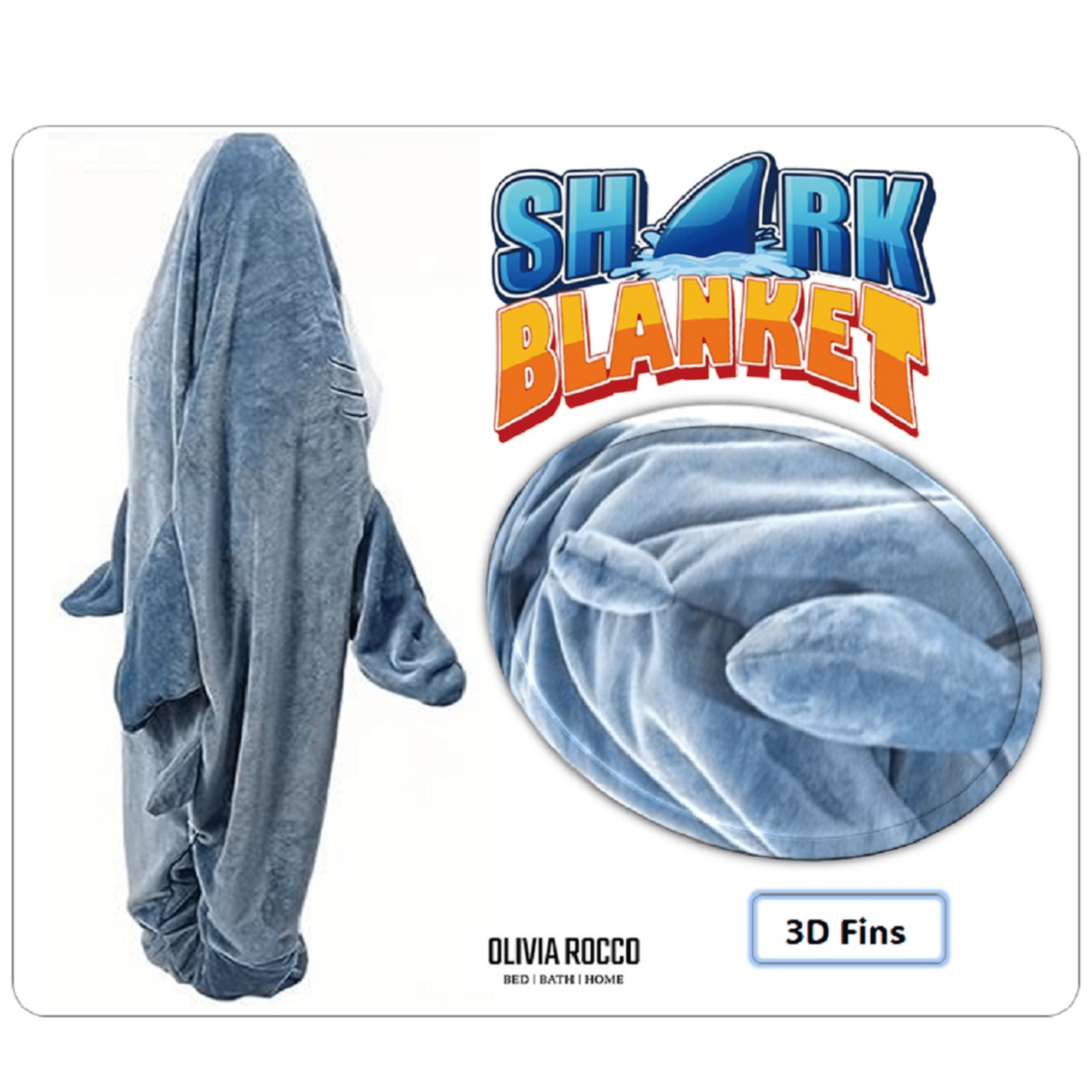 OLIVIA ROCCO Wearable Shark Blanket Sleeping Bag For Adults, Super Soft Flannel Onesie With Hood, Cosplay Lounge Camping Sleepovers