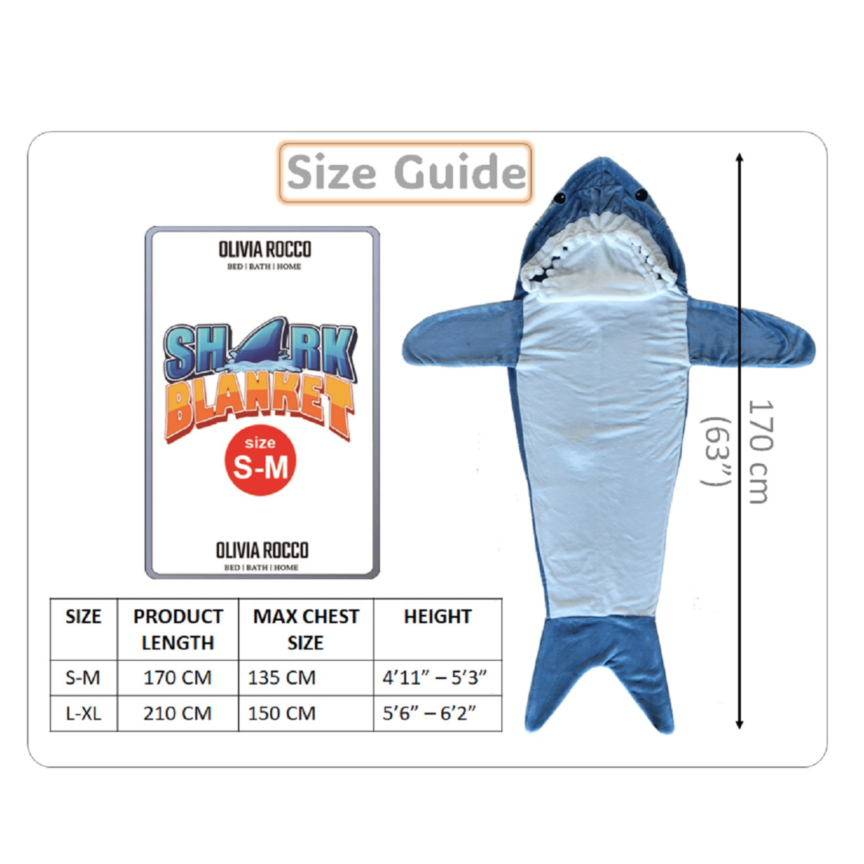 OLIVIA ROCCO Wearable Shark Blanket Sleeping Bag For Adults, Super Soft Flannel Onesie With Hood, Cosplay Lounge Camping Sleepovers