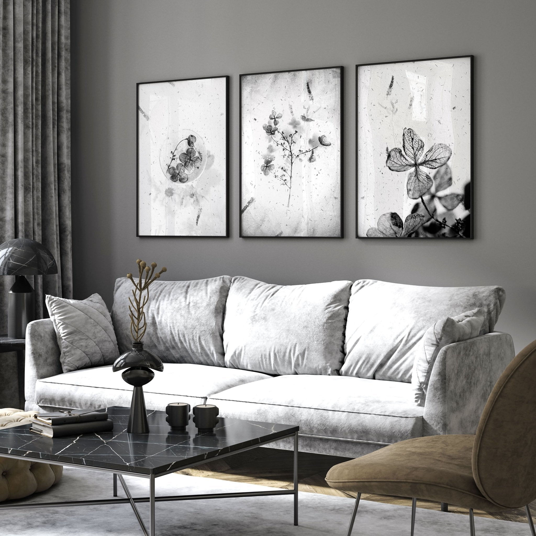 Wall arts black and white | set of 3 framed wall art prints