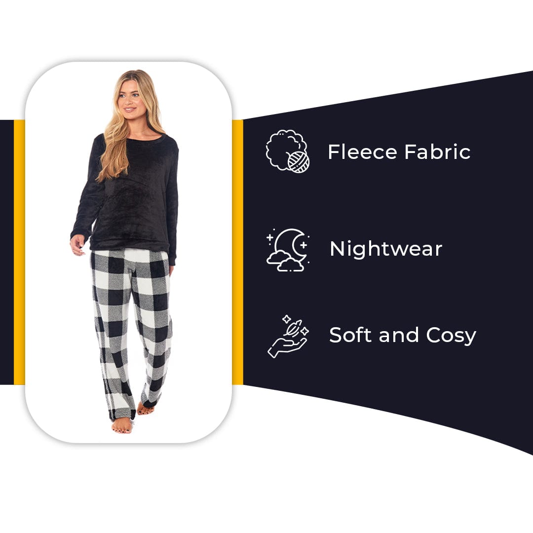 OLIVIA ROCCO Womens Buffalo Check Fleece Ultra Soft Pajama Set Long Sleeve Top And Bottoms Cozy Winter Lounge Wear Various Sizes