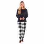 OLIVIA ROCCO Womens Buffalo Check Fleece Ultra Soft Pajama Set Long Sleeve Top And Bottoms Cozy Winter Lounge Wear Various Sizes