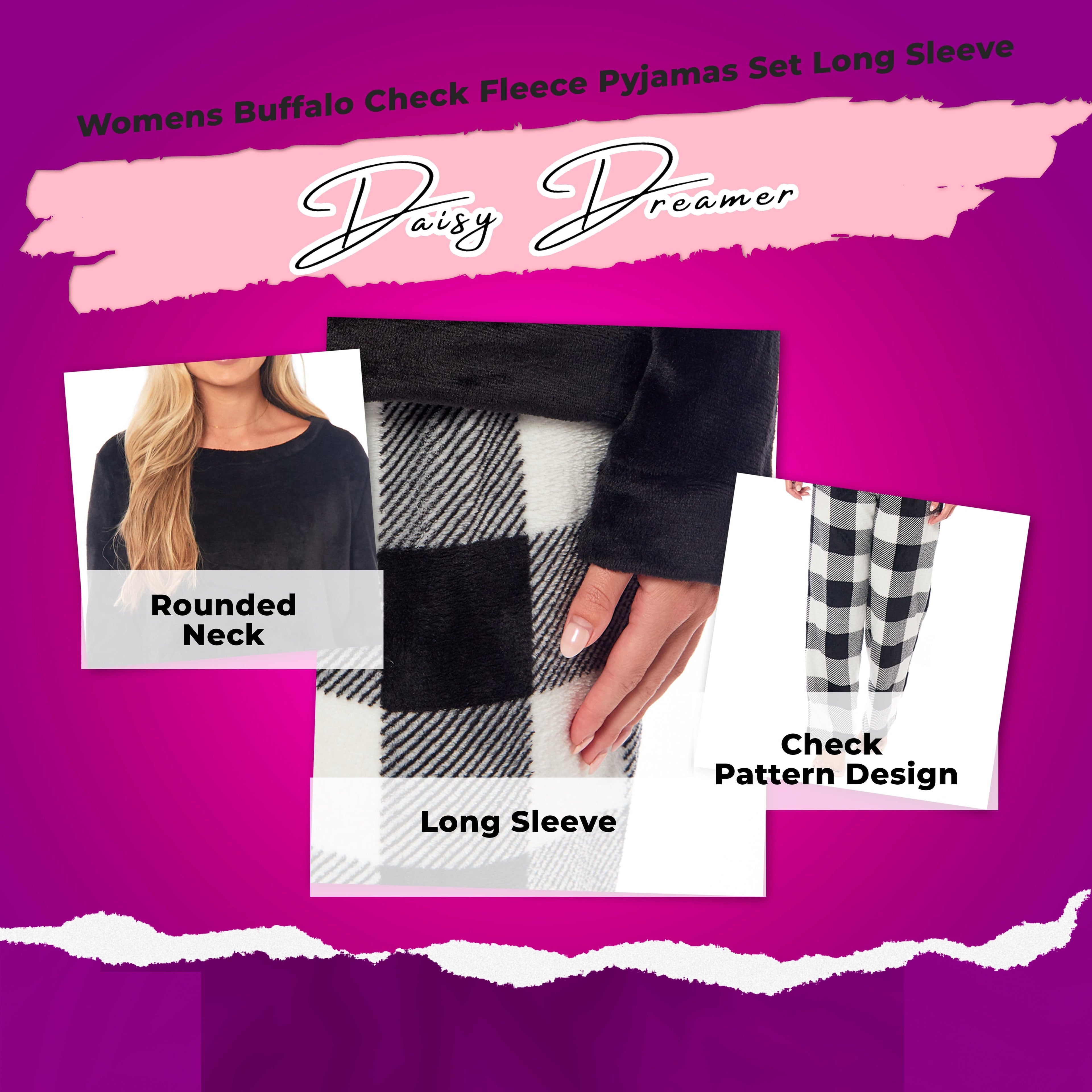 OLIVIA ROCCO Womens Buffalo Check Fleece Ultra Soft Pajama Set Long Sleeve Top And Bottoms Cozy Winter Lounge Wear Various Sizes