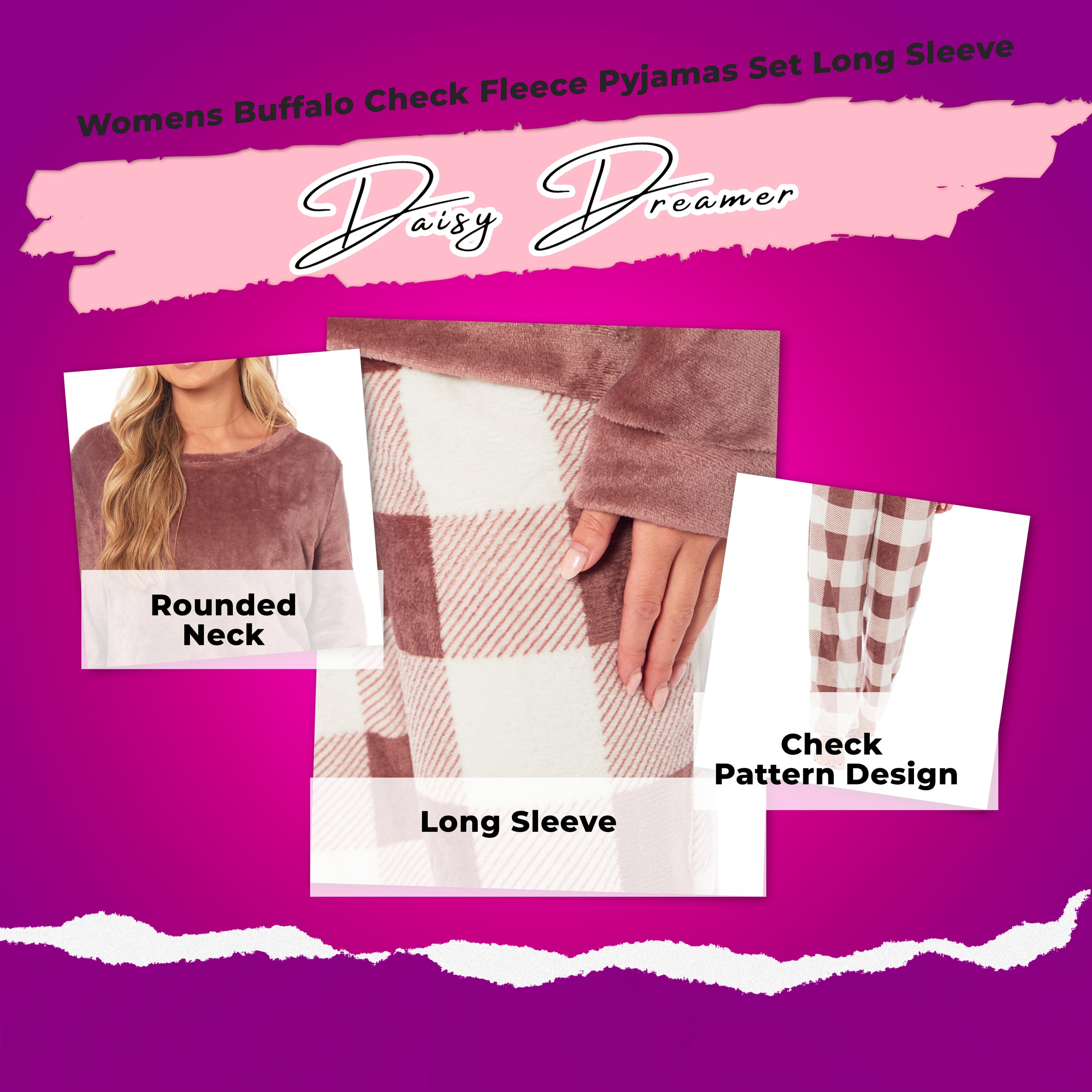 OLIVIA ROCCO Womens Buffalo Check Fleece Ultra Soft Pajama Set Long Sleeve Top And Bottoms Cozy Winter Lounge Wear Various Sizes