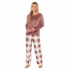 OLIVIA ROCCO Womens Buffalo Check Fleece Ultra Soft Pajama Set Long Sleeve Top And Bottoms Cozy Winter Lounge Wear Various Sizes