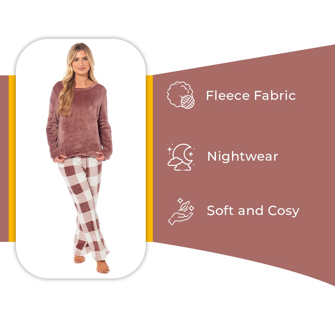 OLIVIA ROCCO Womens Buffalo Check Fleece Ultra Soft Pajama Set Long Sleeve Top And Bottoms Cozy Winter Lounge Wear Various Sizes