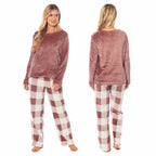 OLIVIA ROCCO Womens Buffalo Check Fleece Ultra Soft Pajama Set Long Sleeve Top And Bottoms Cozy Winter Lounge Wear Various Sizes