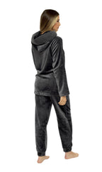 OLIVIA ROCCO Women's Charcoal Plush Fleece Hooded Pyjama Set With Sherpa Lining For Warmth And Cozy Nightwear Sizes S To XL