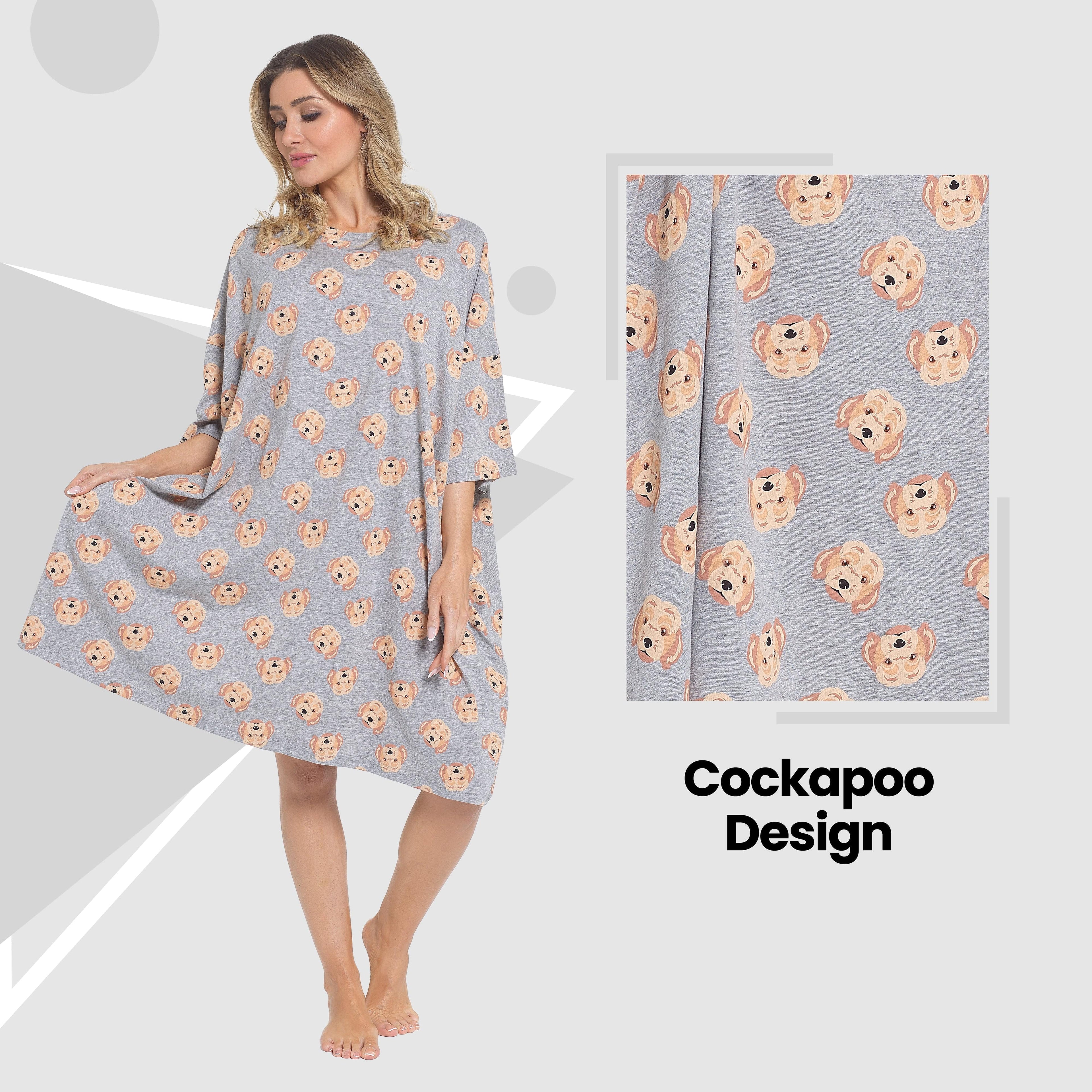 OLIVIA ROCCO Women's Cockapoo Baggy Nighty Dress 100 Percent Cotton Oversized Nightshirt Short Sleeved Nighties For Ladies Daisy Dreamer