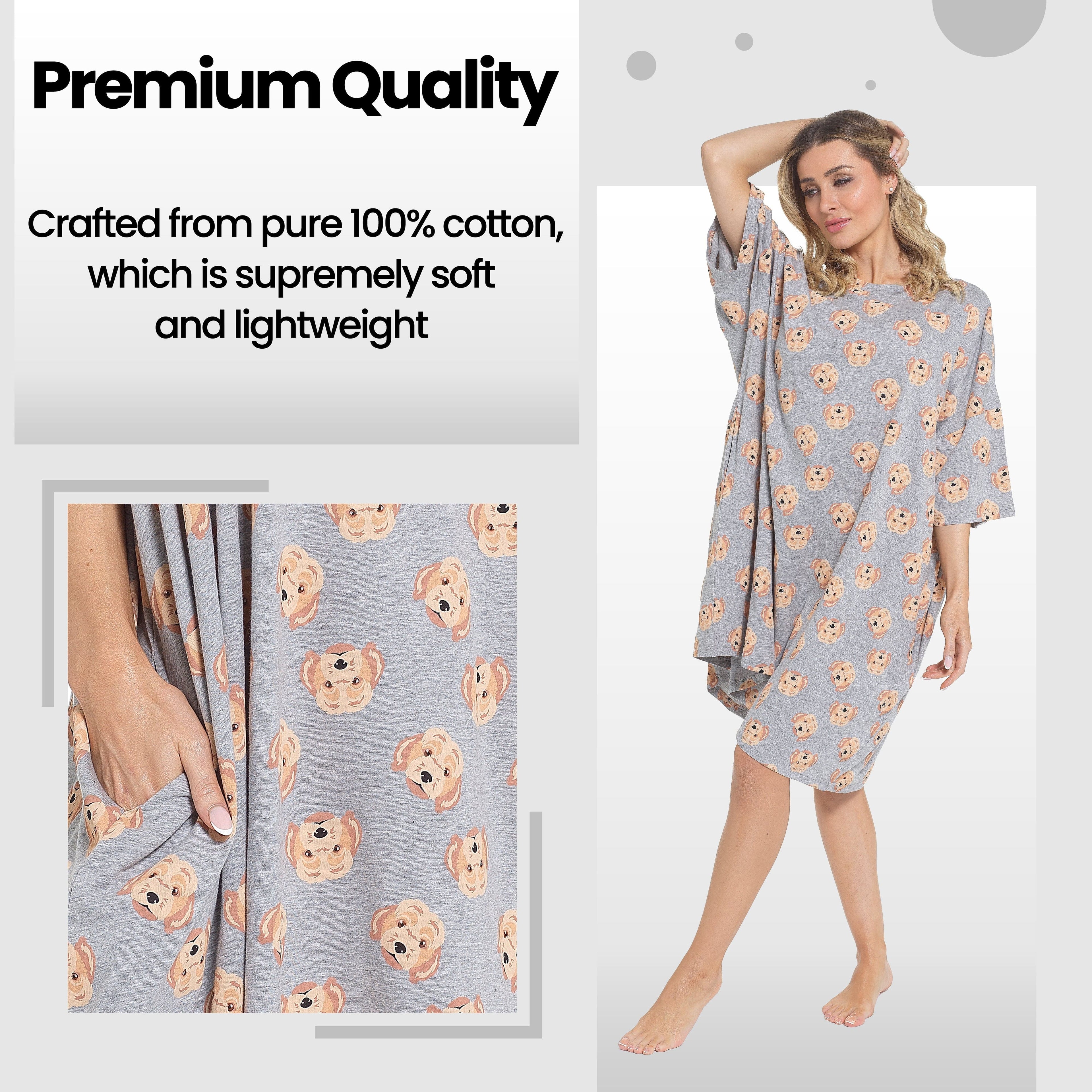 OLIVIA ROCCO Women's Cockapoo Baggy Nighty Dress 100 Percent Cotton Oversized Nightshirt Short Sleeved Nighties For Ladies Daisy Dreamer