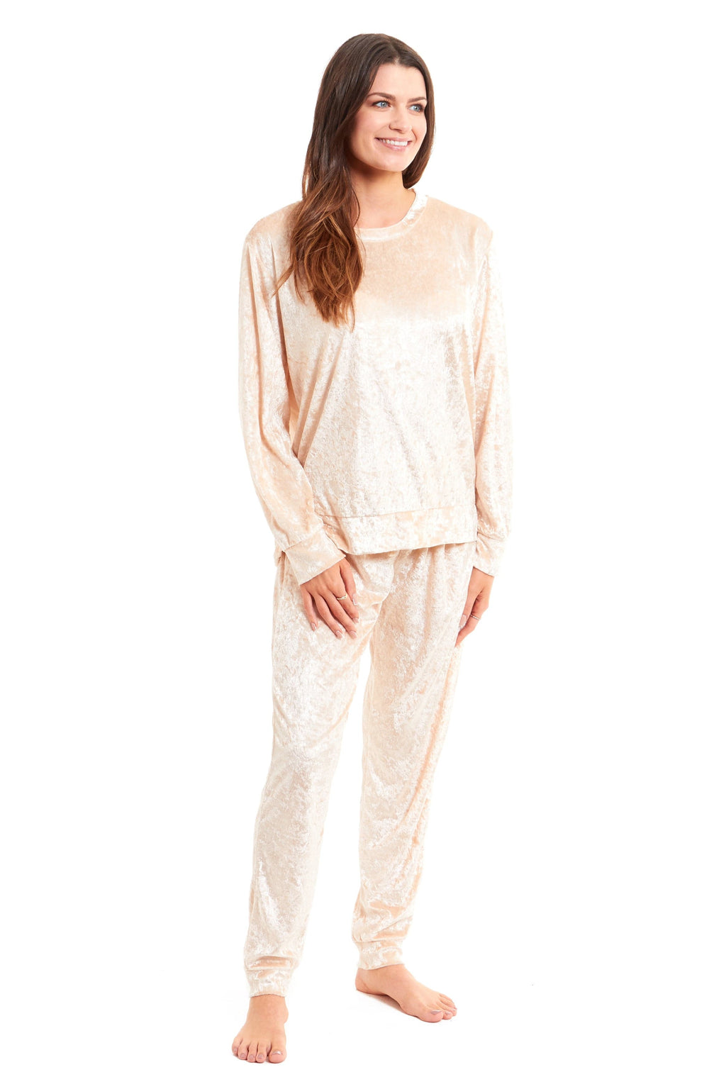 OLIVIA ROCCO Women's Crushed Velvet Pyjama Set Top And Pants Soft Loungewear In Multiple Sizes And Elegant Colours For Comfort
