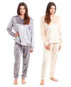 OLIVIA ROCCO Women's Crushed Velvet Pyjama Set Top And Pants Soft Loungewear In Multiple Sizes And Elegant Colours For Comfort