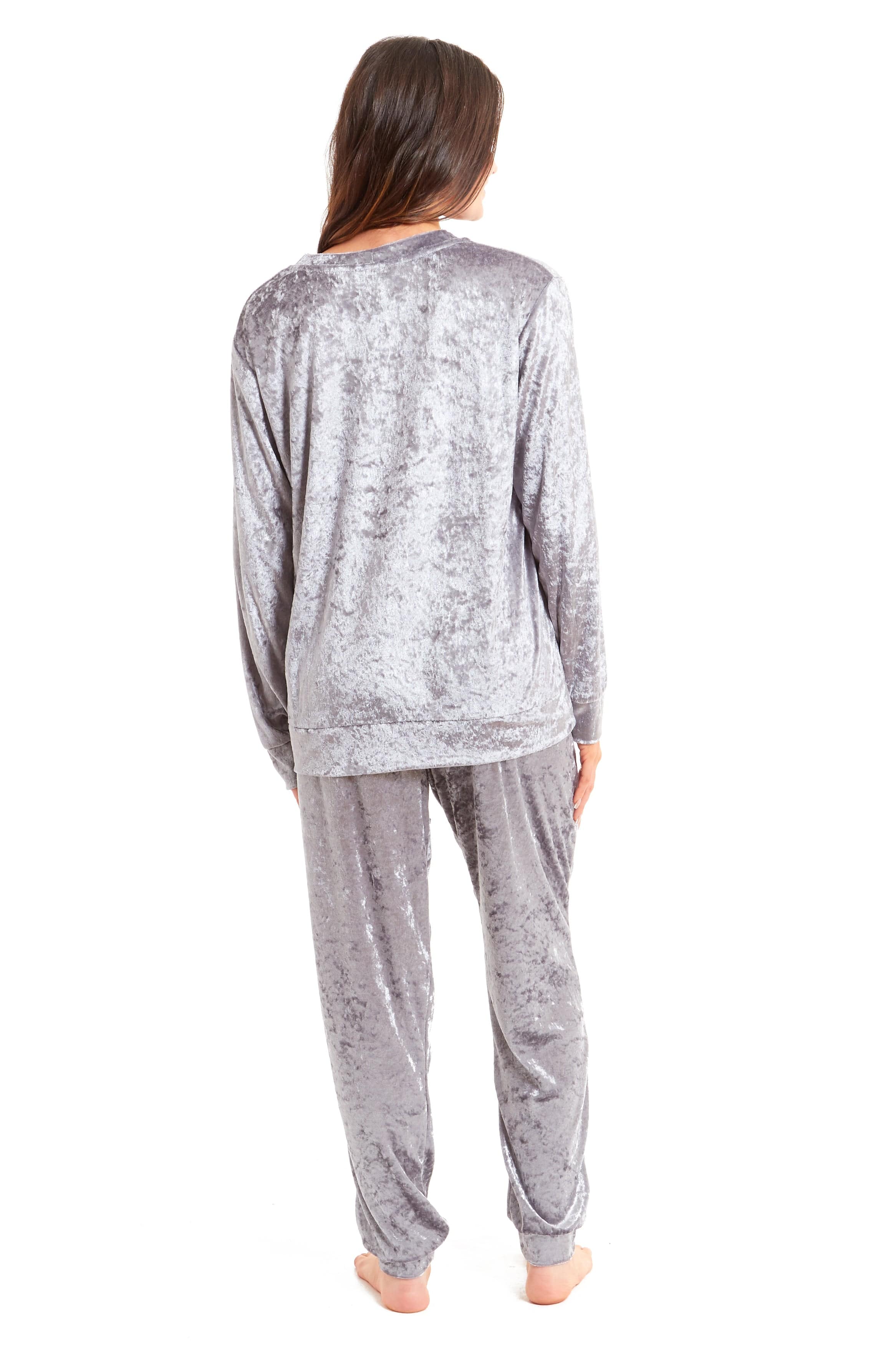 OLIVIA ROCCO Women's Crushed Velvet Pyjama Set Top And Pants Soft Loungewear In Multiple Sizes And Elegant Colours For Comfort