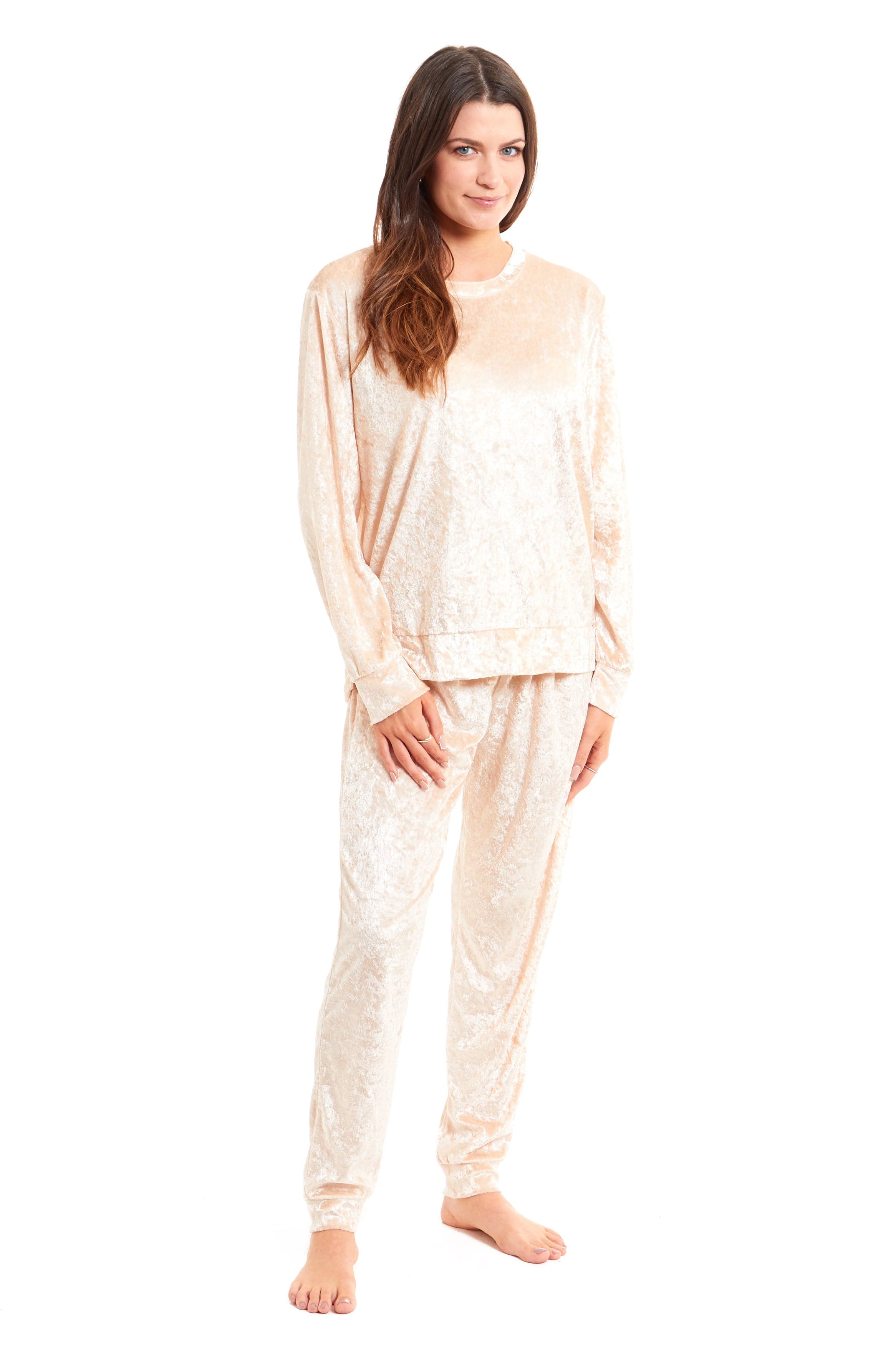 OLIVIA ROCCO Women's Crushed Velvet Pyjama Set Top And Pants Soft Loungewear In Multiple Sizes And Elegant Colours For Comfort