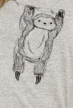 OLIVIA ROCCO Women's Grey Cotton Pyjama Set With Lazy Sloth Design, Long Sleeve Sleepwear For Her, Comfortable Nightwear