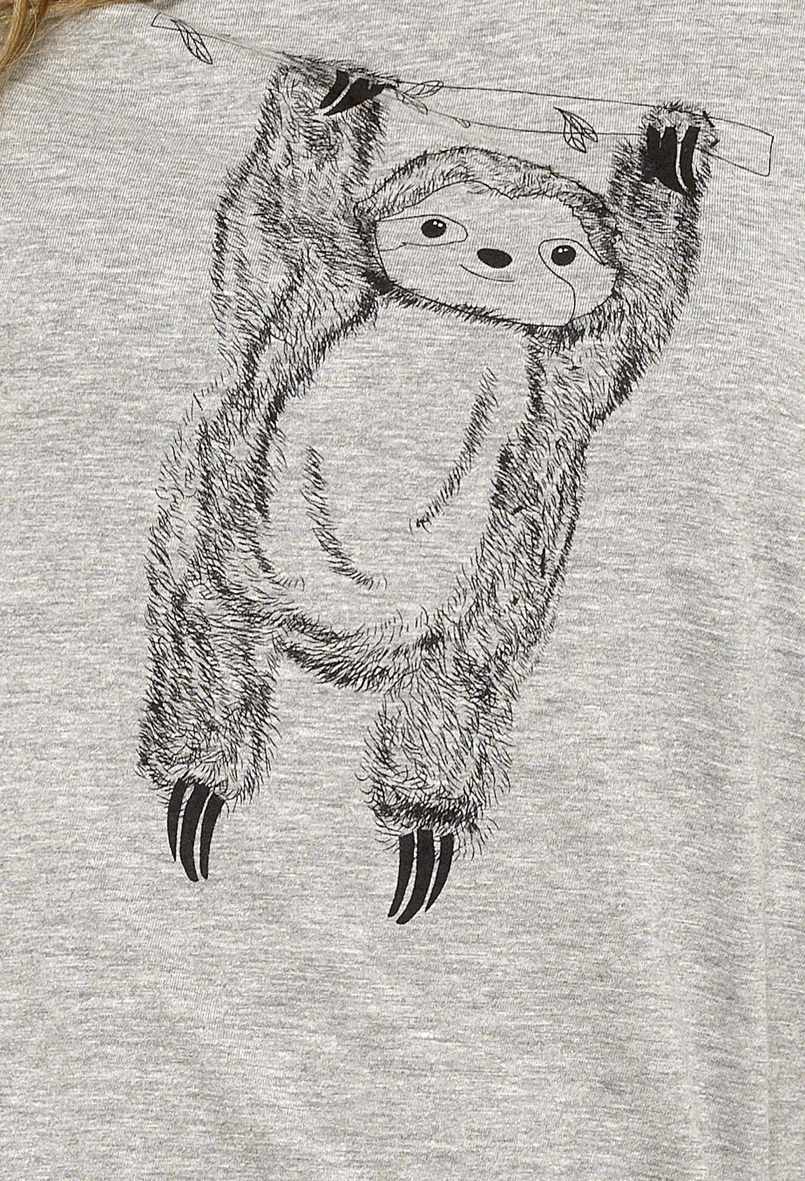 OLIVIA ROCCO Women's Grey Cotton Pyjama Set With Lazy Sloth Design, Long Sleeve Sleepwear For Her, Comfortable Nightwear
