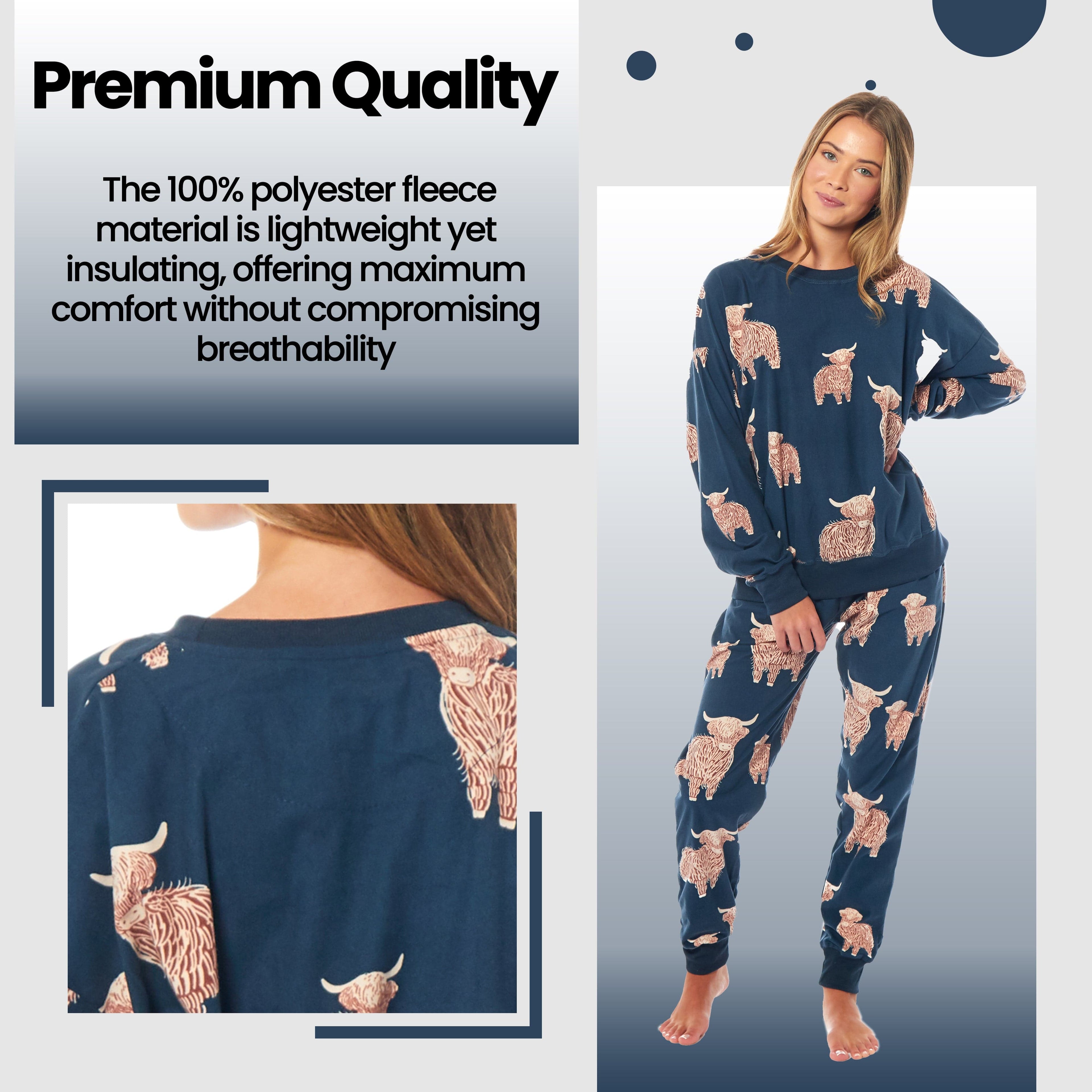 OLIVIA ROCCO Women's Fleece Pyjama Set Highland Cow Print Long Sleeve Soft Warm Sleepwear Loungewear By Daisy Dreamer For Ladies - Nest UK