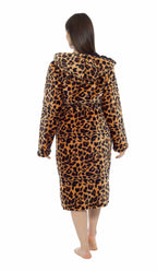 OLIVIA ROCCO Women's Leopard Plush F fleece Hooded Robe With Sherpa Lining, Cozy Thermal Nightwear, UK Sizes 8-22, Daisy Dreamer
