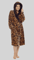 OLIVIA ROCCO Women's Leopard Plush F fleece Hooded Robe With Sherpa Lining, Cozy Thermal Nightwear, UK Sizes 8-22, Daisy Dreamer