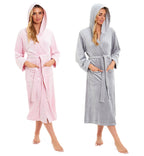 OLIVIA ROCCO Women's Velour Hooded Bathrobe Soft Touch Loungewear One Size Plush Comfort Luxury Dressing Gown Full Length