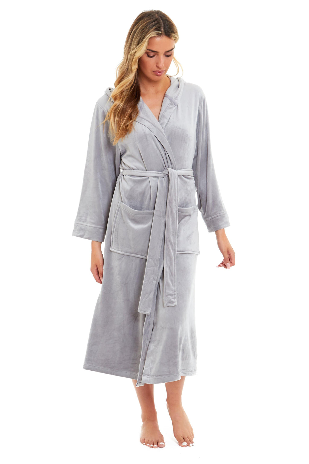 OLIVIA ROCCO Women's Velour Hooded Bathrobe Soft Touch Loungewear One Size Plush Comfort Luxury Dressing Gown Full Length