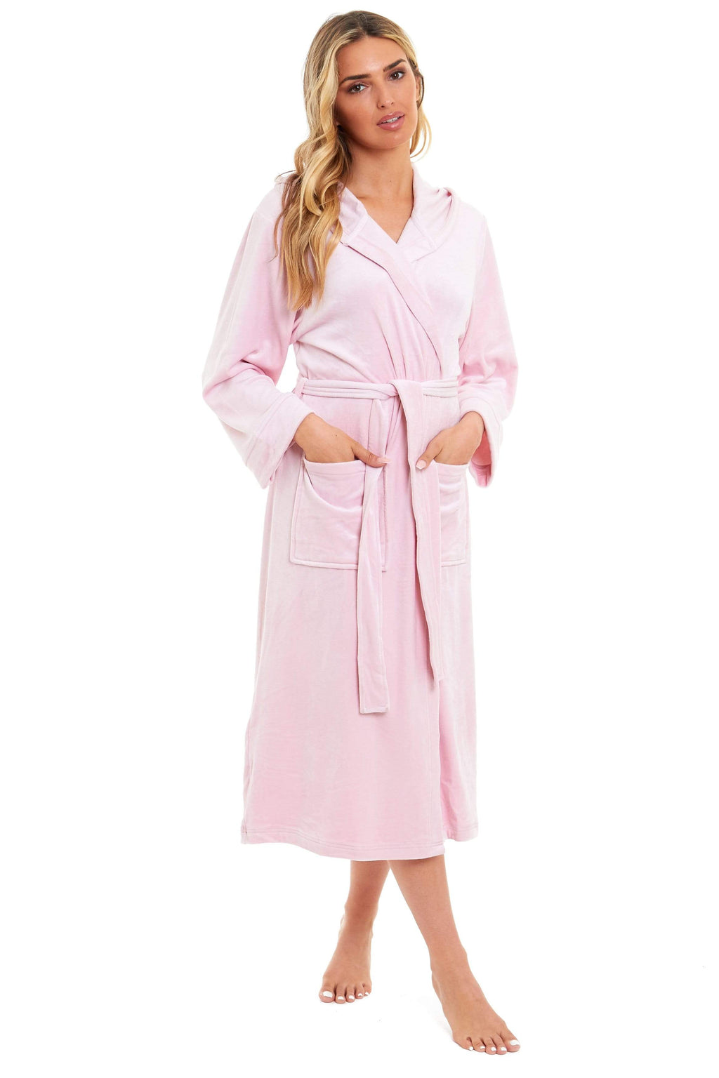 OLIVIA ROCCO Women's Velour Hooded Bathrobe Soft Touch Loungewear One Size Plush Comfort Luxury Dressing Gown Full Length
