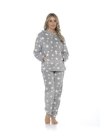 OLIVIA ROCCO Womens Stars Plush Fleece Hooded Pyjama Set Teddy Fabric Nightwear Soft Warm Cosy Lounge Multiple Sizes Boutique