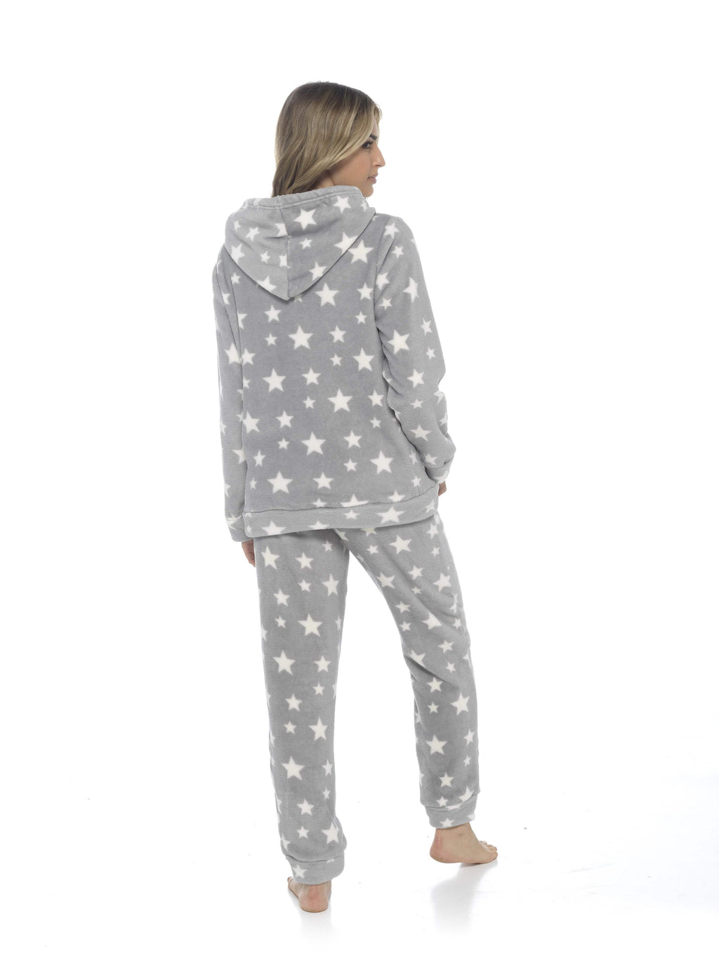 OLIVIA ROCCO Womens Stars Plush Fleece Hooded Pyjama Set Teddy Fabric Nightwear Soft Warm Cosy Lounge Multiple Sizes Boutique