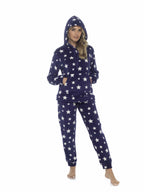 OLIVIA ROCCO Womens Stars Plush Fleece Hooded Pyjama Set Teddy Fabric Nightwear Soft Warm Cosy Lounge Multiple Sizes Boutique