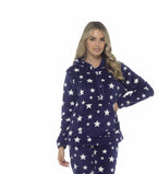 OLIVIA ROCCO Womens Stars Plush Fleece Hooded Pyjama Set Teddy Fabric Nightwear Soft Warm Cosy Lounge Multiple Sizes Boutique