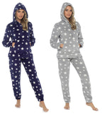 OLIVIA ROCCO Womens Stars Plush Fleece Hooded Pyjama Set Teddy Fabric Nightwear Soft Warm Cosy Lounge Multiple Sizes Boutique