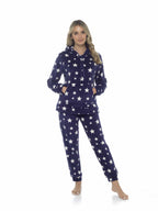 OLIVIA ROCCO Womens Stars Plush Fleece Hooded Pyjama Set Teddy Fabric Nightwear Soft Warm Cosy Lounge Multiple Sizes Boutique