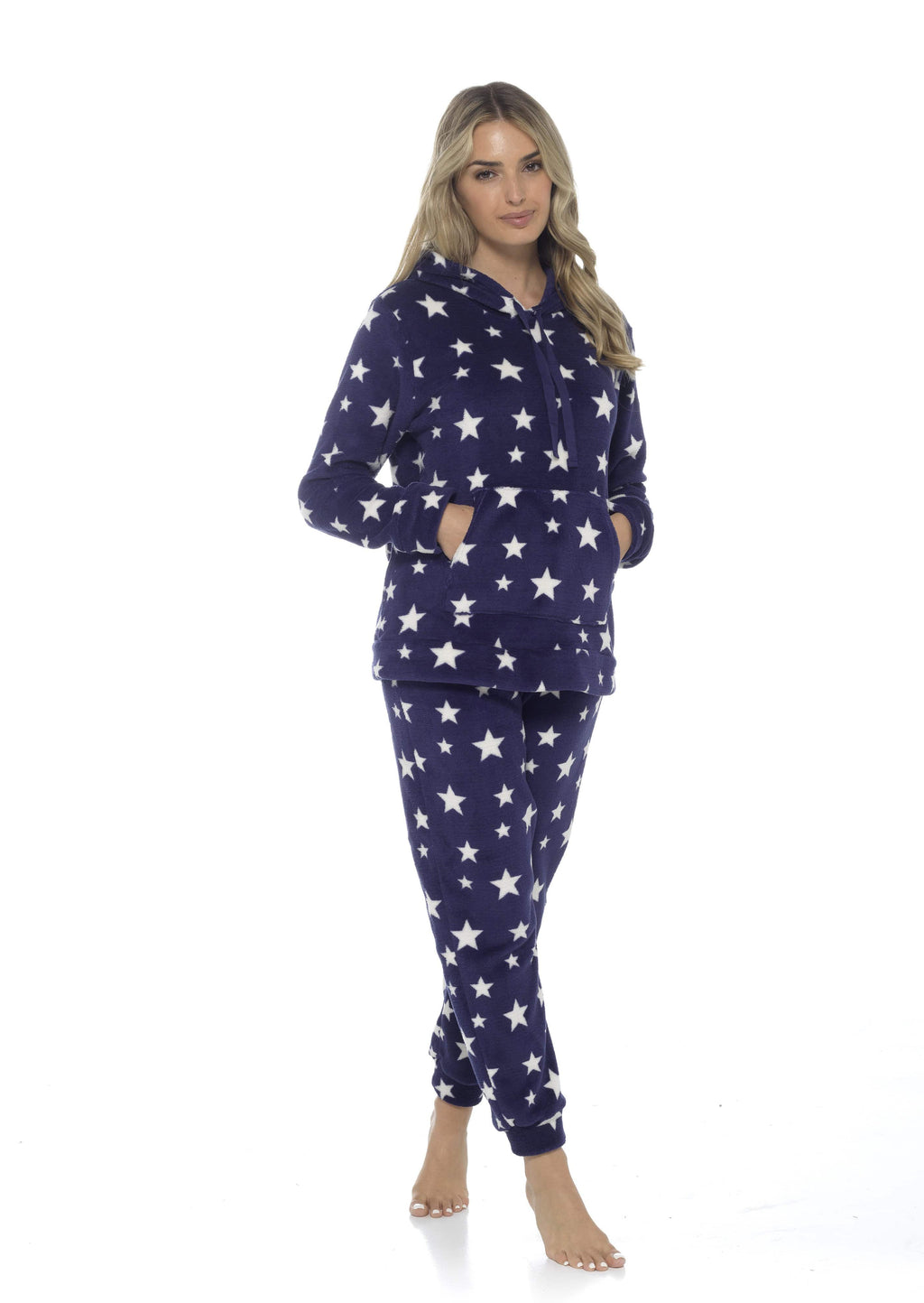 OLIVIA ROCCO Womens Stars Plush Fleece Hooded Pyjama Set Teddy Fabric Nightwear Soft Warm Cosy Lounge Multiple Sizes Boutique