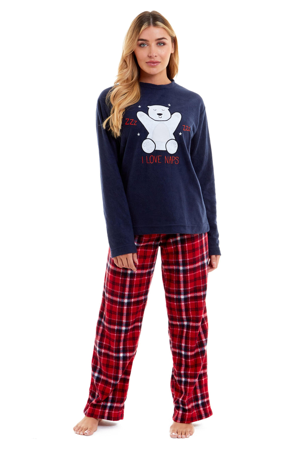 OLIVIA ROCCO Women's Polar Bear Fleece Pyjama Set Cozy Winter Sleepwear Festive Christmas Gift Nightwear Daisy Dreamer All Sizes