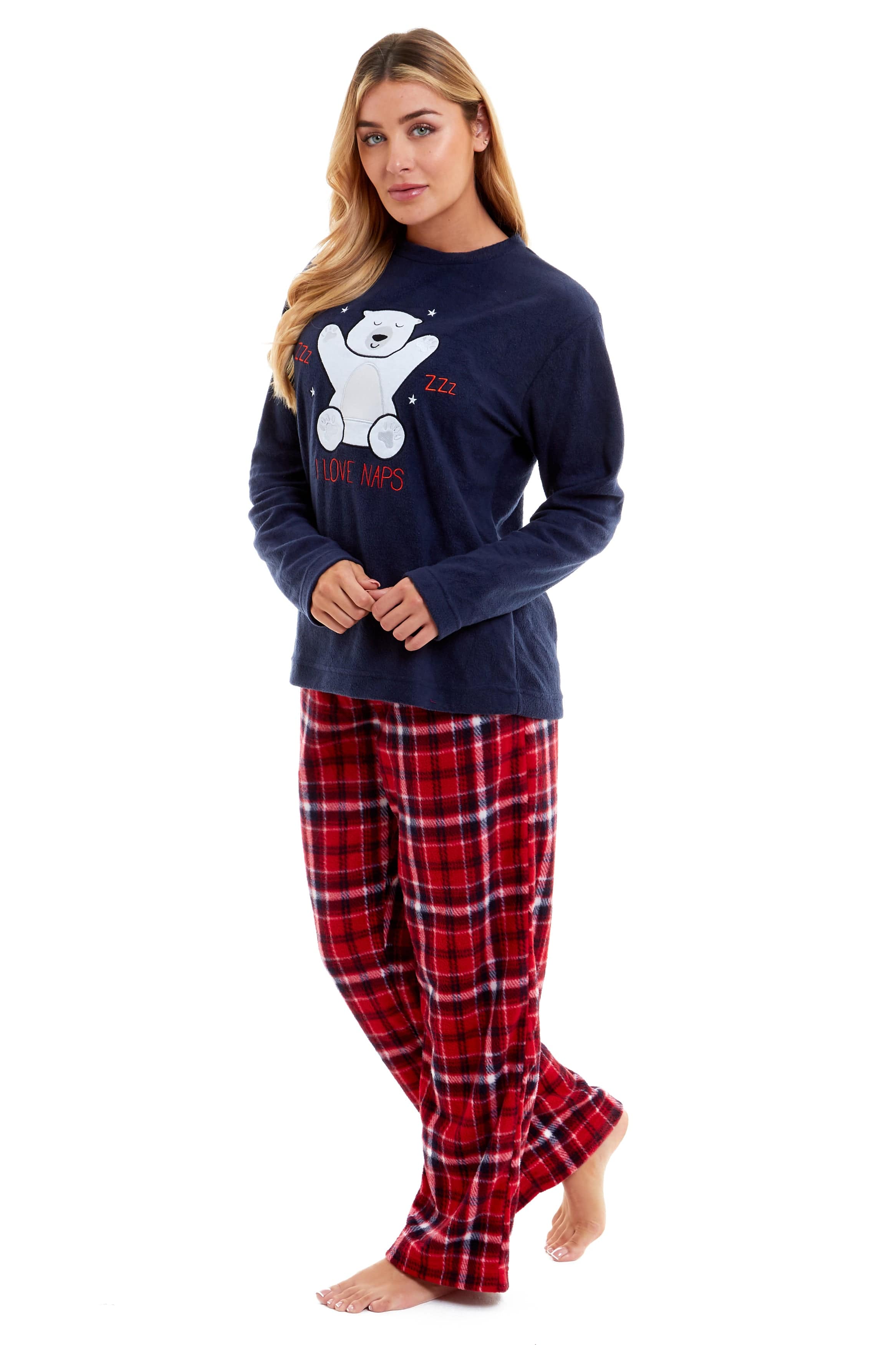 OLIVIA ROCCO Women's Polar Bear Fleece Pyjama Set Cozy Winter Sleepwear Festive Christmas Gift Nightwear Daisy Dreamer All Sizes