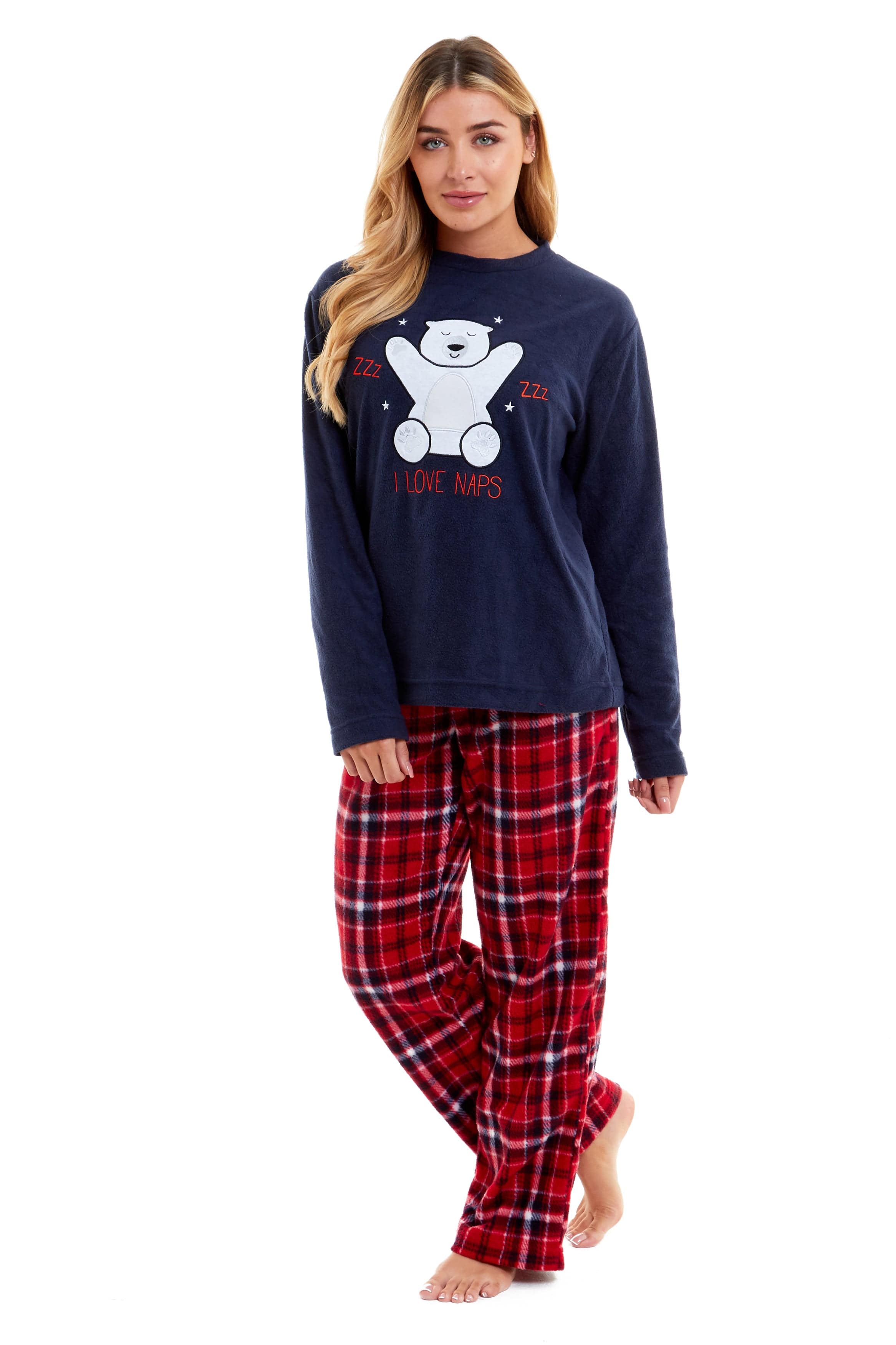 OLIVIA ROCCO Women's Polar Bear Fleece Pyjama Set Cozy Winter Sleepwear Festive Christmas Gift Nightwear Daisy Dreamer All Sizes