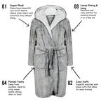OLIVIA ROCCO Women's Shimmer Grey Plush Fleece Hooded Robe With Ultra Soft Sherpa Lining For Luxurious Loungewear Dressing Gown
