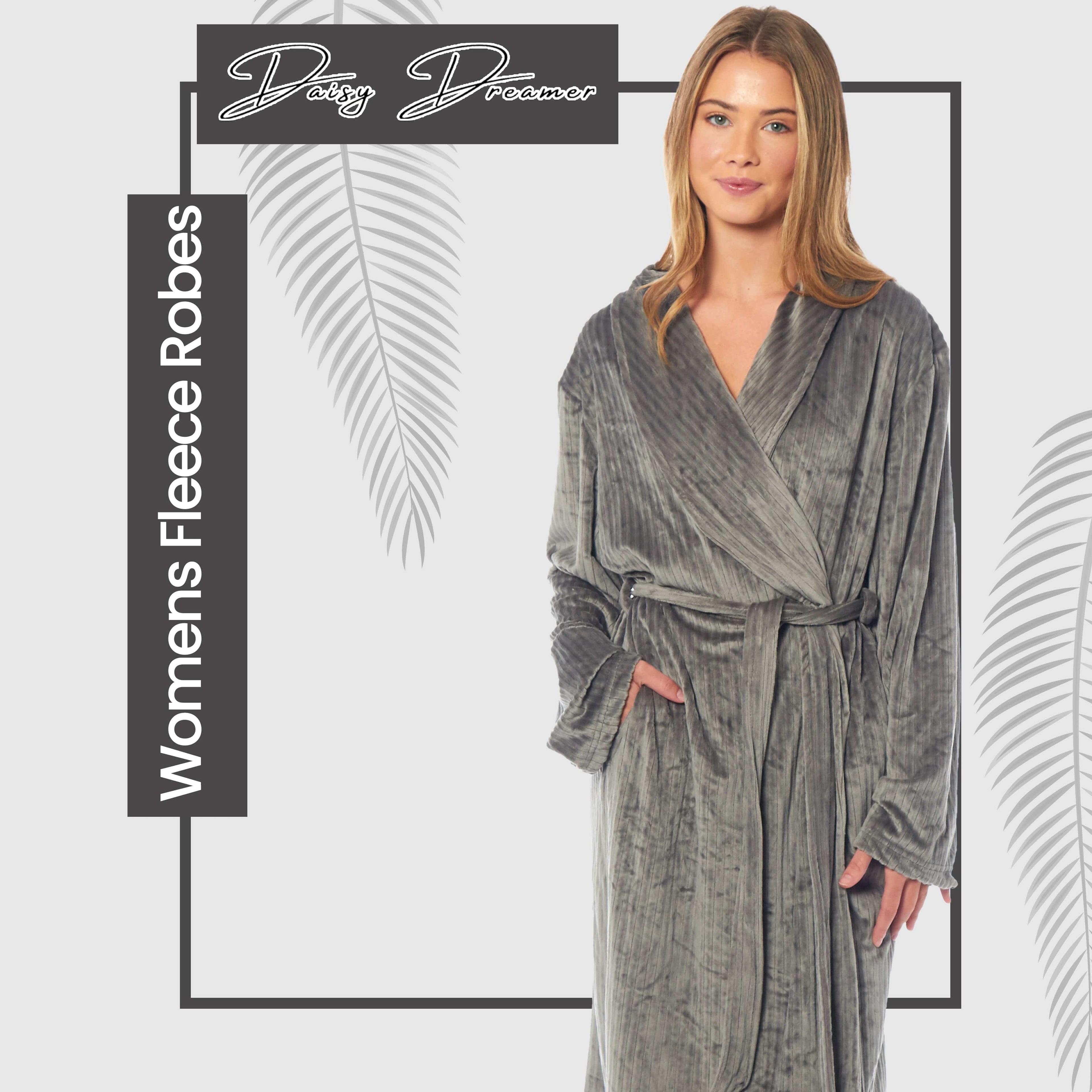 OLIVIA ROCCO Womens Stripe Jacquard Soft Warm Long Dressing Gown With Belt Pockets Shawl Collar Loungewear Robe Daisy Dreamer