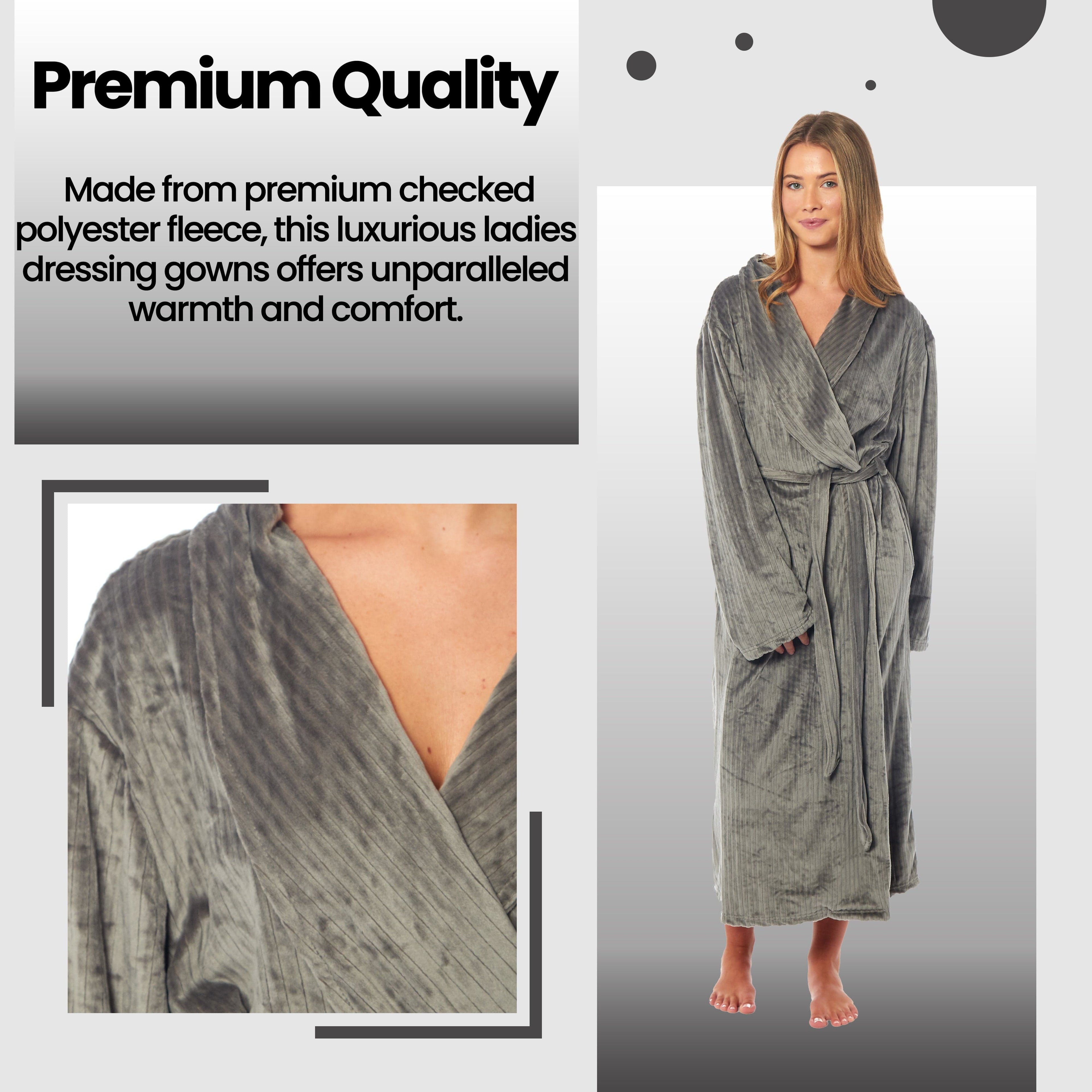 OLIVIA ROCCO Womens Stripe Jacquard Soft Warm Long Dressing Gown With Belt Pockets Shawl Collar Loungewear Robe Daisy Dreamer