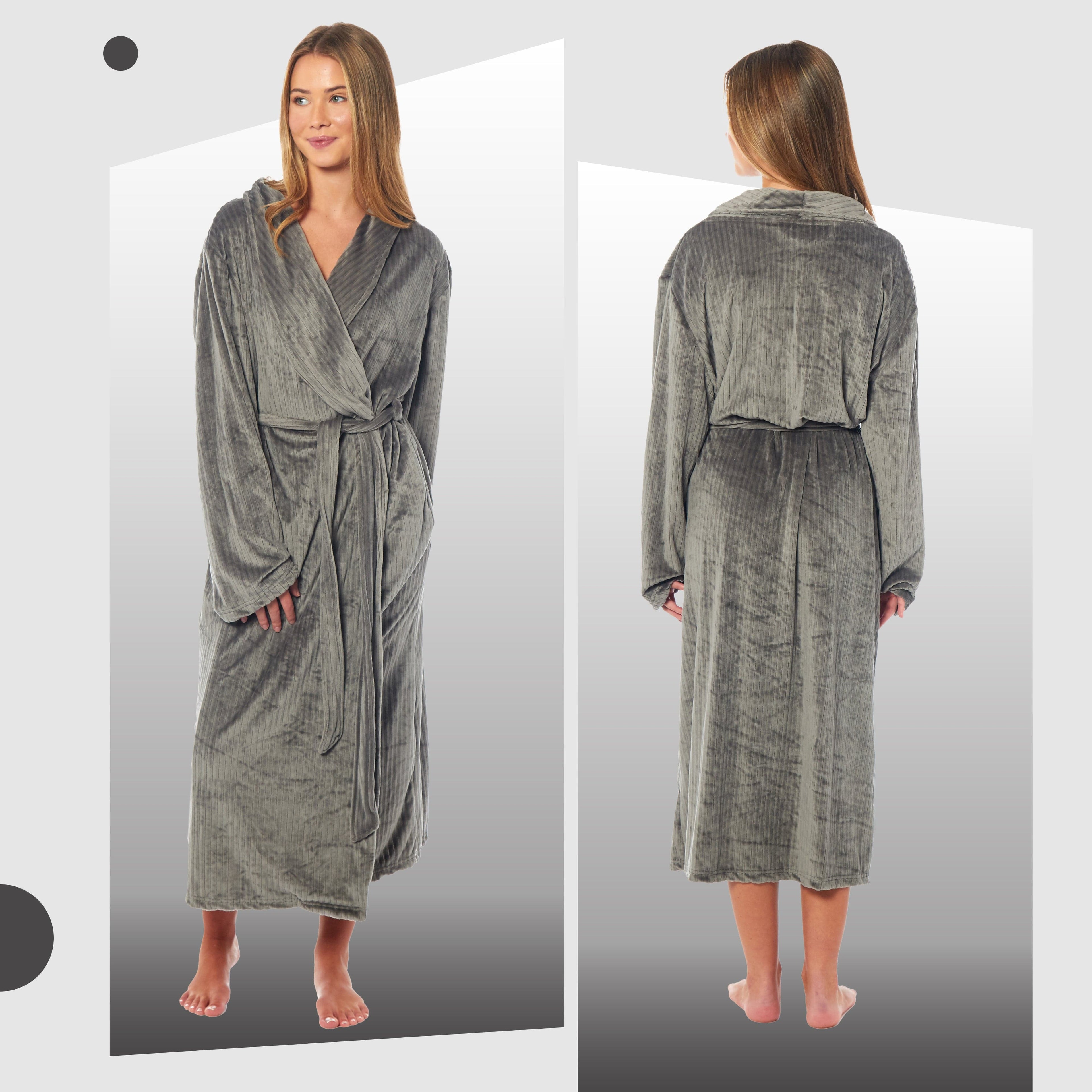 OLIVIA ROCCO Womens Stripe Jacquard Soft Warm Long Dressing Gown With Belt Pockets Shawl Collar Loungewear Robe Daisy Dreamer