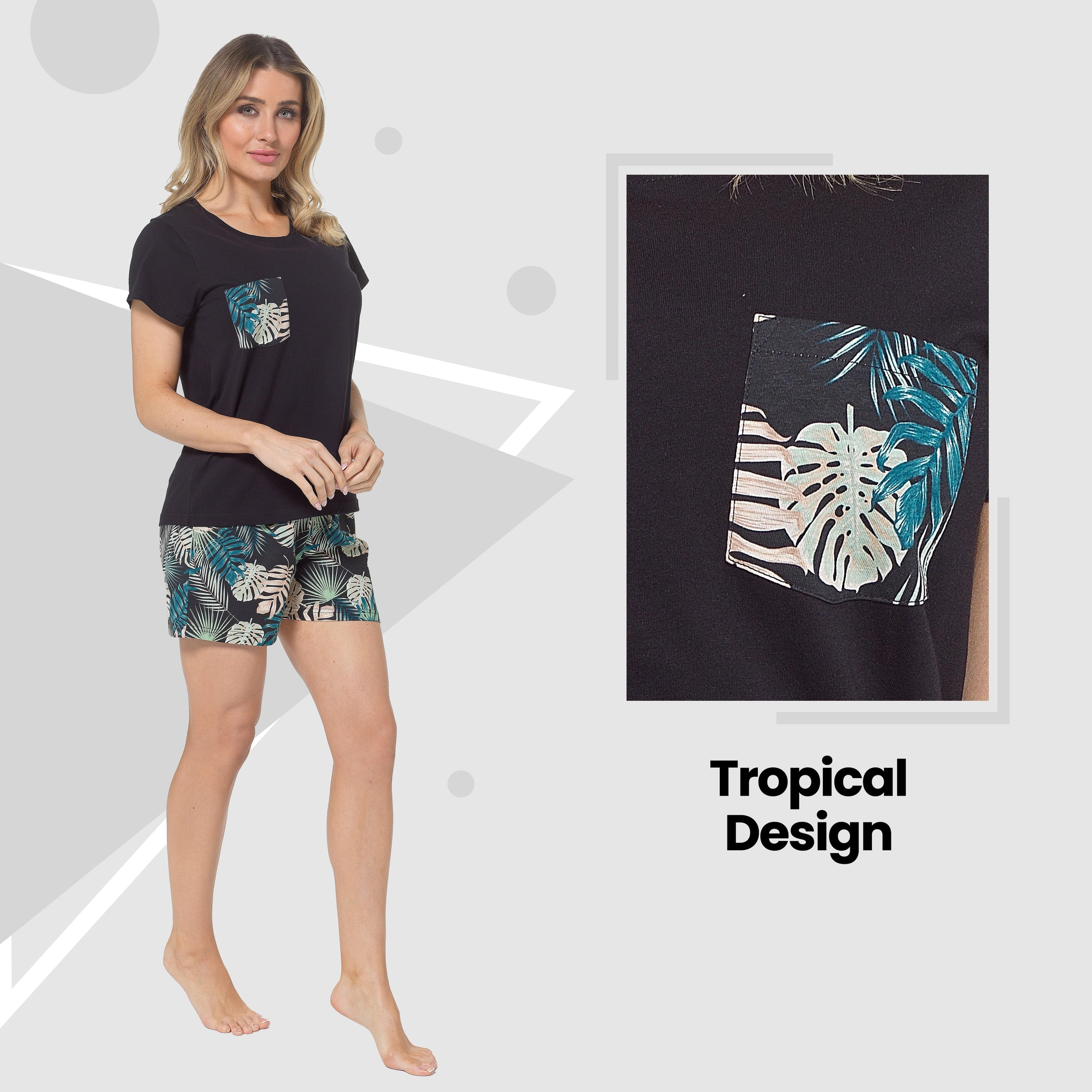 OLIVIA ROCCO Women's Tropical Pyjama Set T Shirt And Shorts PJs Soft Breathable Cotton Loungewear Summer Sleepwear Daisy Dreamer