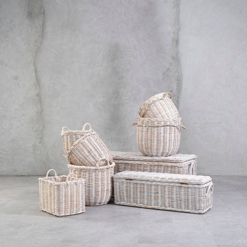 Argento Whitewash Rattan Storage Baskets Set of Three