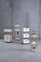 Four Tiered White and Natural Shelf Unit | Nostra